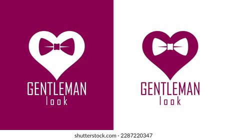 Gentleman heart vector icon or logo, heart shape with tie mustache and glasses symbol, man club, male hipster style and fashion.