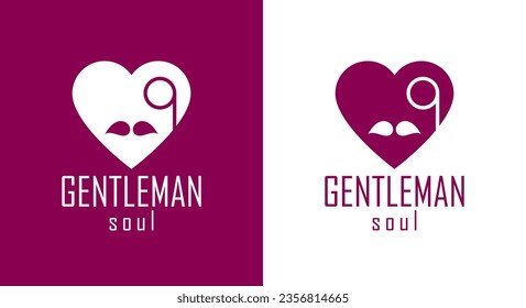 Gentleman heart vector icon or logo, heart shape with tie mustache and glasses symbol, man club, male hipster style and fashion.