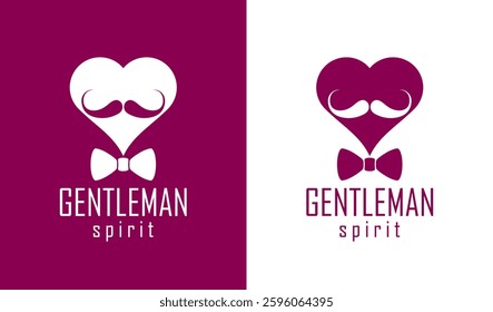 Gentleman heart vector icon or logo, heart shape with tie mustache and glasses symbol, man club, male hipster style and fashion.