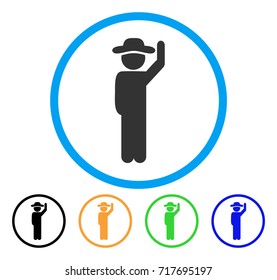 Gentleman Hello icon. Vector illustration style is a flat iconic gentleman hello grey rounded symbol inside light blue circle with black, green, blue, yellow color versions.