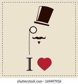 Gentleman hipster card with monocles and a hat, vector illustration