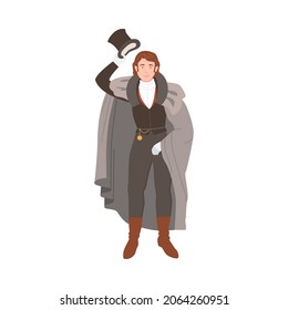 Gentleman in historical costume of 19th century. Victorian fashion cartoon vector illustration