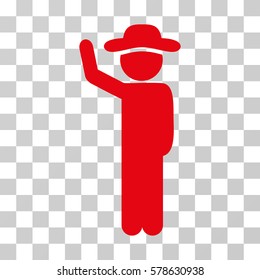 Gentleman Hitchhike icon. Vector illustration style is flat iconic symbol, red color, transparent background. Designed for web and software interfaces.