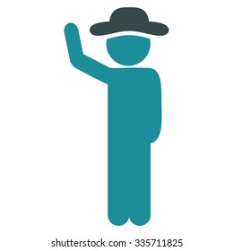 Gentleman Hitchhike vector icon. Style is bicolor flat symbol, soft blue colors, rounded angles, white background.