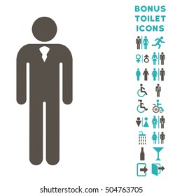 Gentleman icon and bonus male and lady restroom symbols. Vector illustration style is flat iconic bicolor symbols, grey and cyan colors, white background.