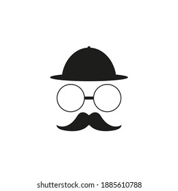 Gentleman icon isolated on white background. Bowler hat and moustache. Vector art.
