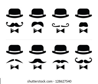 Gentleman icon - man with moustache and bow tie set