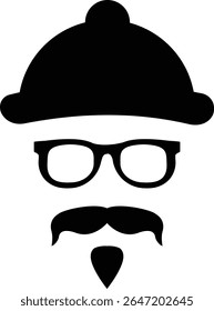 Gentleman icon. Man wears glasses with hat and mustache black vector design. Secret agent icon in a hat and glasses mustache isolated on transparent background. Vector illustration.