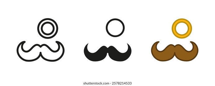 Gentleman icon. Mustache with eyeglass monocle vector illustration. Vintage moustache whisker with lens symbol. Elegant man character facial elements sign. Retro english male person classic style.