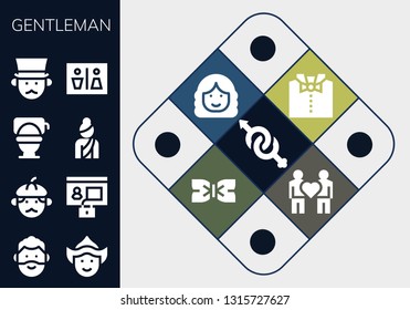 gentleman icon set. 13 filled gentleman icons.  Simple modern icons about  - Gender, Man, Woman, Profile, Toilet, Gentleman, Wc, Bow tie, Couple
