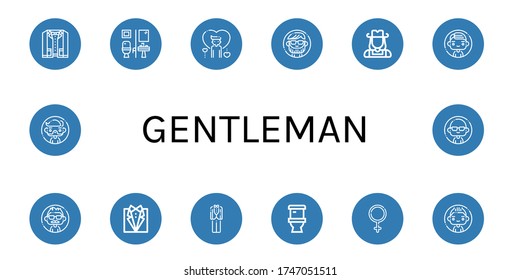 gentleman icon set. Collection of Suit, Restroom, Man, Cowgirl, Tuxedo, Toilet, Female icons