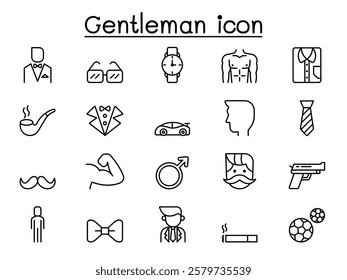 Gentleman icon set in thin line style