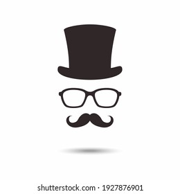 Gentleman icon. Unknown man with a mustache in the hat, glasses.