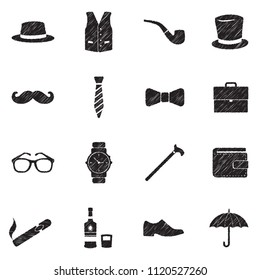 Gentleman Icons. Black Scribble Design. Vector Illustration.
