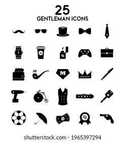 Gentleman Icons collection. Men's accessories and lifestyle. Set of 25 men's icons. Vector Illustration isolated on white background.
