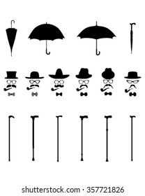 Gentleman icons, isolated vintage and retro, vector