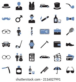 Gentleman Icons. Two Tone Flat Design. Vector Illustration.