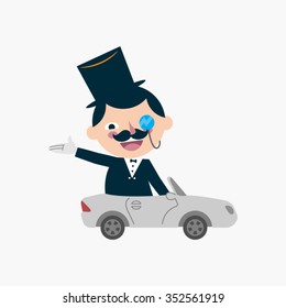 Gentleman Inside Convertible Car