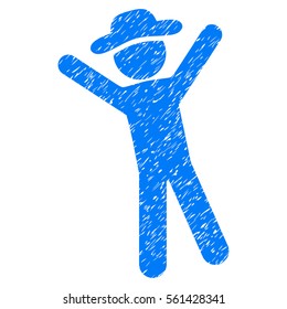 Gentleman Joy grainy textured icon for overlay watermark stamps. Flat symbol with scratched texture. Dotted vector blue ink rubber seal stamp with grunge design on a white background.