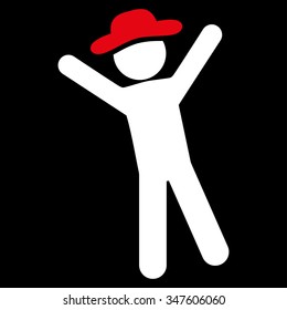 Gentleman Joy vector icon. Style is bicolor flat symbol, red and white colors, rounded angles, black background.