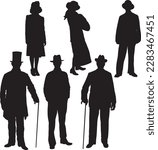 Gentleman and lady silhouettes vector set. Layered and fully editable	