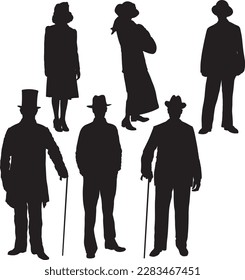 Gentleman and lady silhouettes vector set. Layered and fully editable	