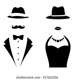Gentleman and Lady Symbols. Man and Woman Head Silhouettes