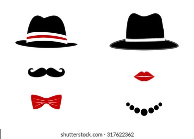 Gentleman and Lady Symbols. Man and Woman Head Silhouettes