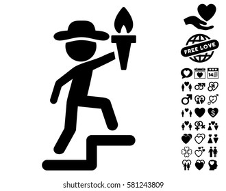 Gentleman Leader icon with bonus marriage design elements. Vector illustration style is flat iconic black symbols on white background.