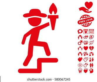 Gentleman Leader icon with bonus valentine symbols. Vector illustration style is flat iconic red symbols on white background.