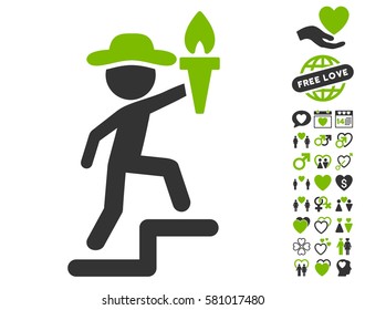 Gentleman Leader pictograph with bonus love images. Vector illustration style is flat iconic eco green and gray symbols on white background.