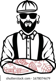 gentleman logo barber coffee tattoo bar