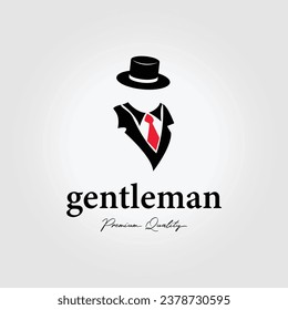 gentleman logo in formal suit with hat and red tie, retro vintage fashion style design icon illustration