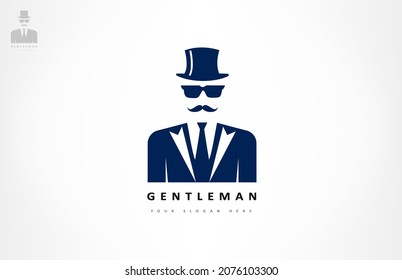 Gentleman logo vector design. Top hat, glasses and mustache.