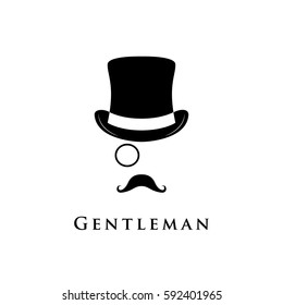 Gentleman logo. Vector illustration of cylinder hat, moustache and monocle.