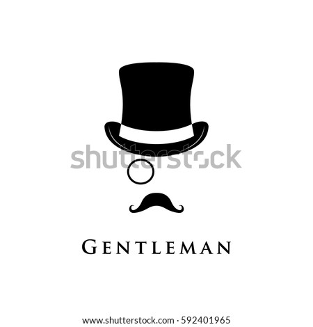 Gentleman logo. Vector illustration of cylinder hat, moustache and monocle.