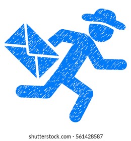 Gentleman Mail Courier grainy textured icon for overlay watermark stamps. Flat symbol with scratched texture. Dotted vector blue ink rubber seal stamp with grunge design on a white background.