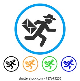 Gentleman Mail Courier icon. Vector illustration style is a flat iconic gentleman mail courier gray rounded symbol inside light blue circle with black, green, blue, yellow color variants.