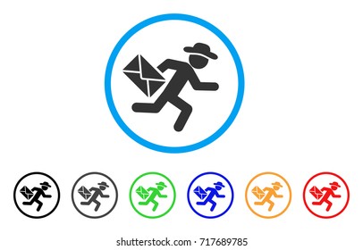 Gentleman Mail Courier rounded icon. Style is a flat gentleman mail courier gray symbol inside light blue circle with black, gray, green, blue, red, orange variants.