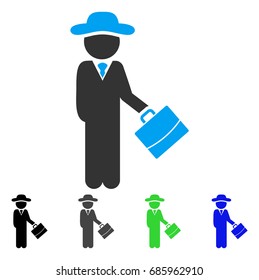 Gentleman Manager flat vector illustration. Colored gentleman manager gray, black, blue, green icon variants. Flat icon style for application design.