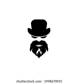 Gentleman, man's head with hat, mustache, isolated on white background
