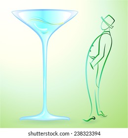 gentleman with martini glass in tail coat and cylinder hat