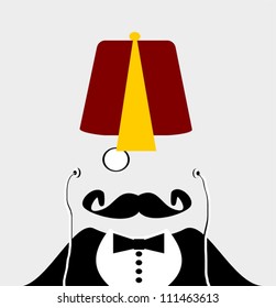 gentleman with monocle and handlebar mustache wearing fez hat