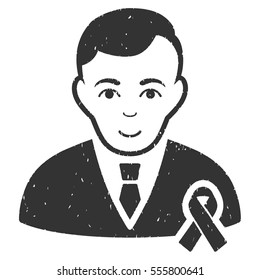 Gentleman With Mourning Ribbon grainy textured icon for overlay watermark stamps. Flat symbol with scratched texture. Dotted vector gray ink rubber seal stamp with grunge design on a white background.