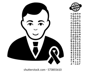 Gentleman With Mourning Ribbon pictograph with bonus people pictures. Vector illustration style is flat iconic black symbols on white background.