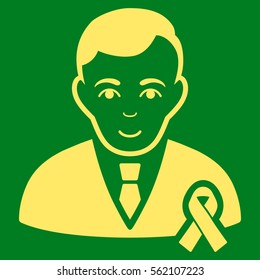 Gentleman With Mourning Ribbon vector icon. Flat yellow symbol. Pictogram is isolated on a green background. Designed for web and software interfaces.