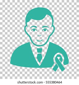 Gentleman With Mourning Ribbon vector pictogram. Illustration style is flat iconic cyan symbol on a chess transparent background.