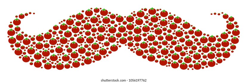 Gentleman Moustache collage of tomato vegetables. Vector tomato items are combined into gentleman moustache collage. Vegetable vector design concept.