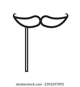 Gentleman moustache photography property hand held stick vector icon outlined illustration. Photo prop decoration with simple flat monochrome black and white minimalist cartoon art styled drawing.