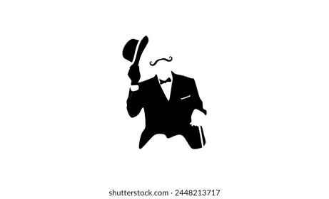 gentleman with mustache, black isolated silhouette